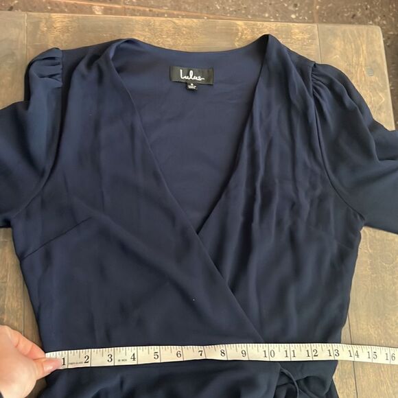 Lulus My Whole Heart Dark Navy Blue Long Sleeve Wrap Dress Sz- Small - Picture 13 of 16